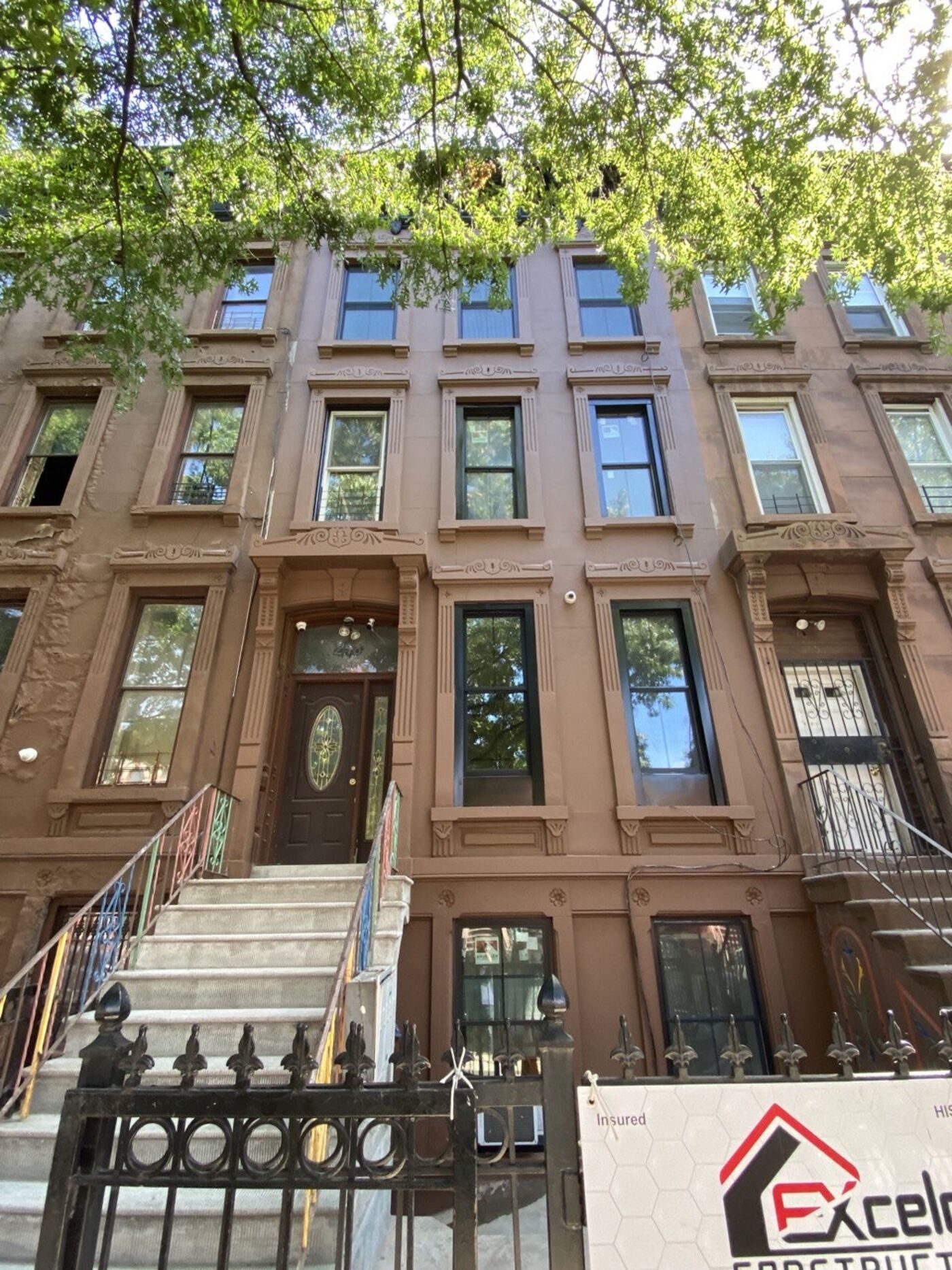 Brownstone repair, stoop and cornice at 248 Vernon Avenue, Bed-Stuy