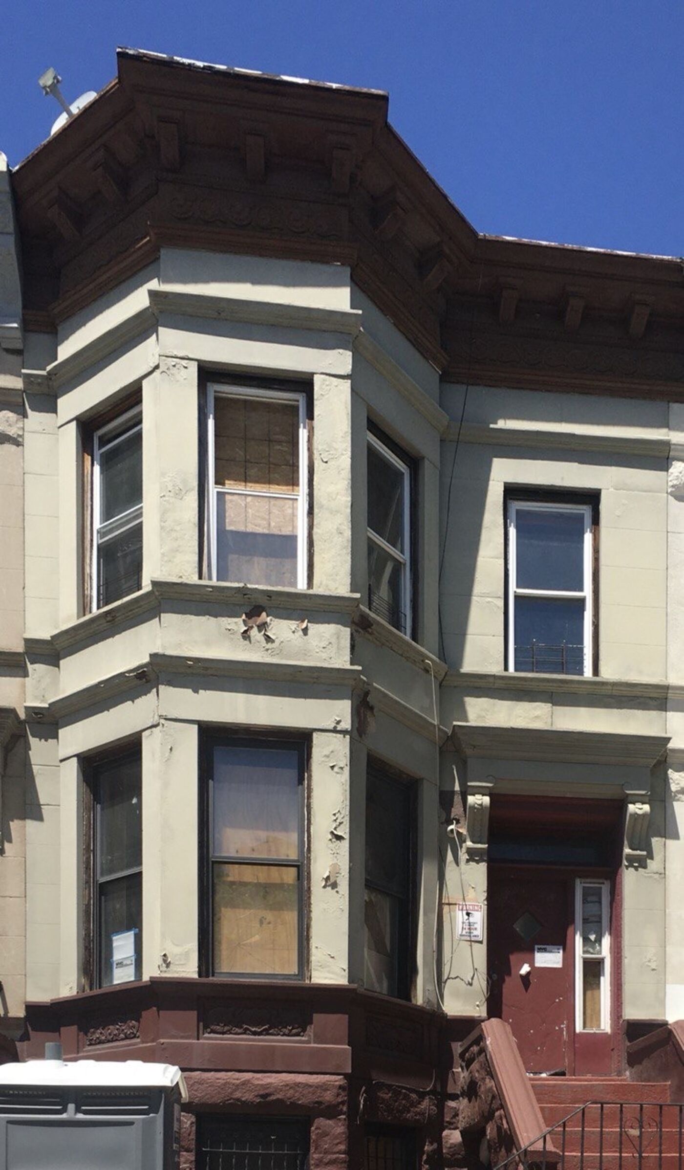 Landmark limestone repair at 1437 Dean Street, Crown Heights