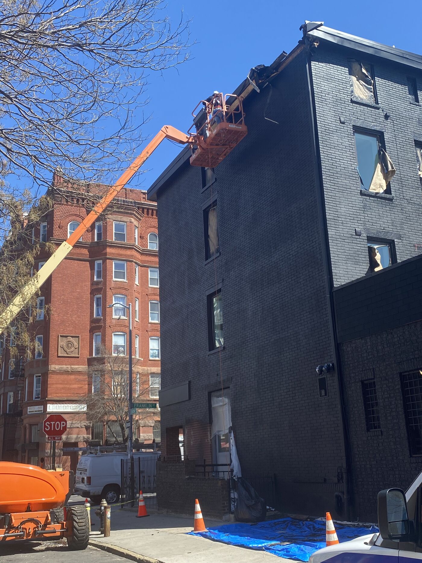 Cornice removal and installation at 159 Franklin Street, Greenpoint
