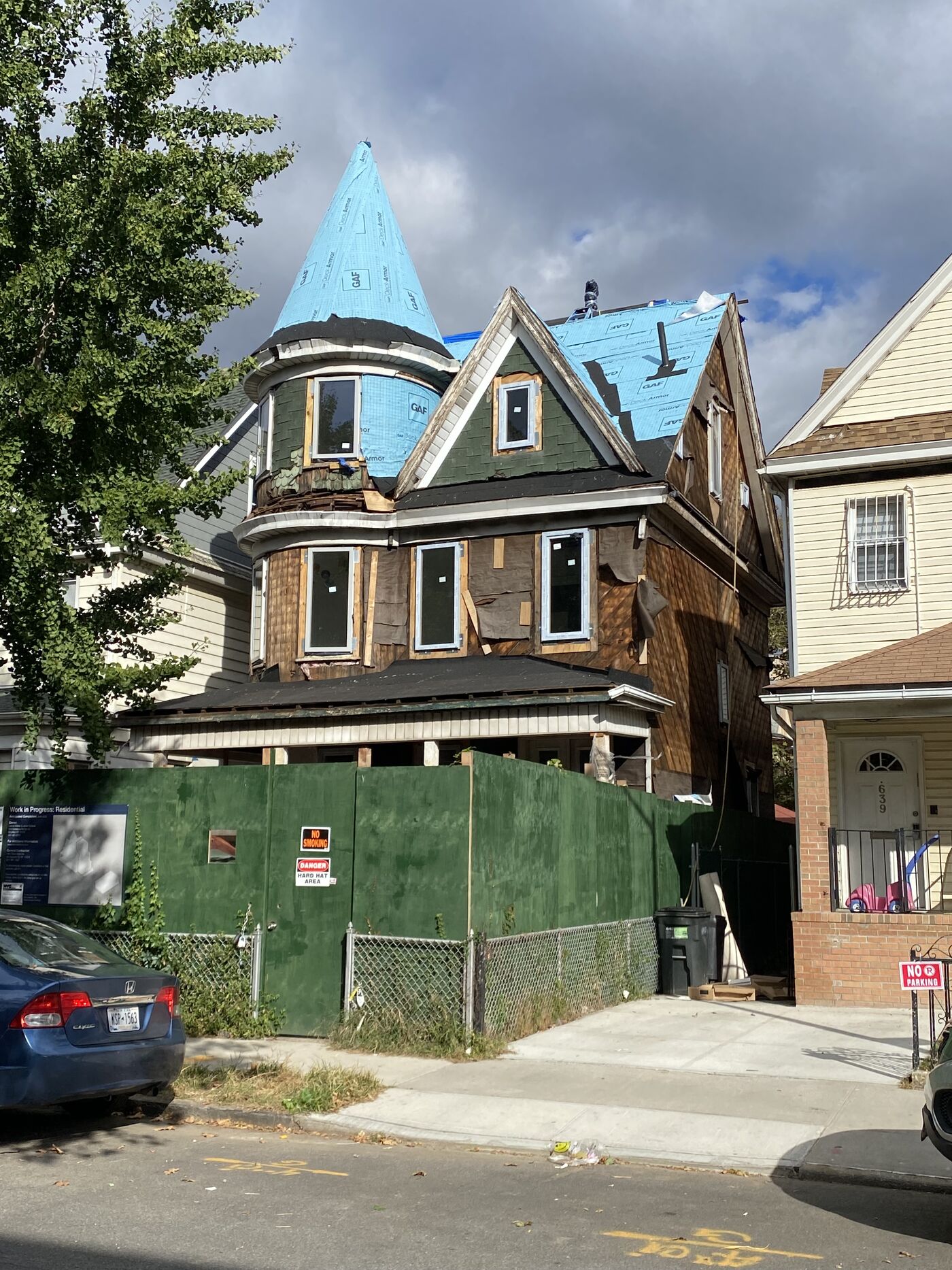 Cedar shingle installation at 637 East 3rd Street, Kensington